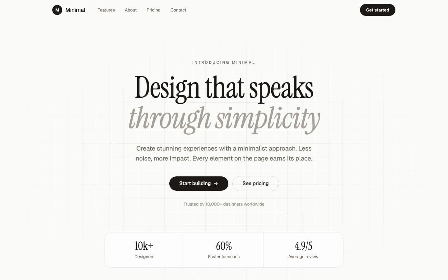 Die Vorlage Aesthetic Landing Page in VibeDream